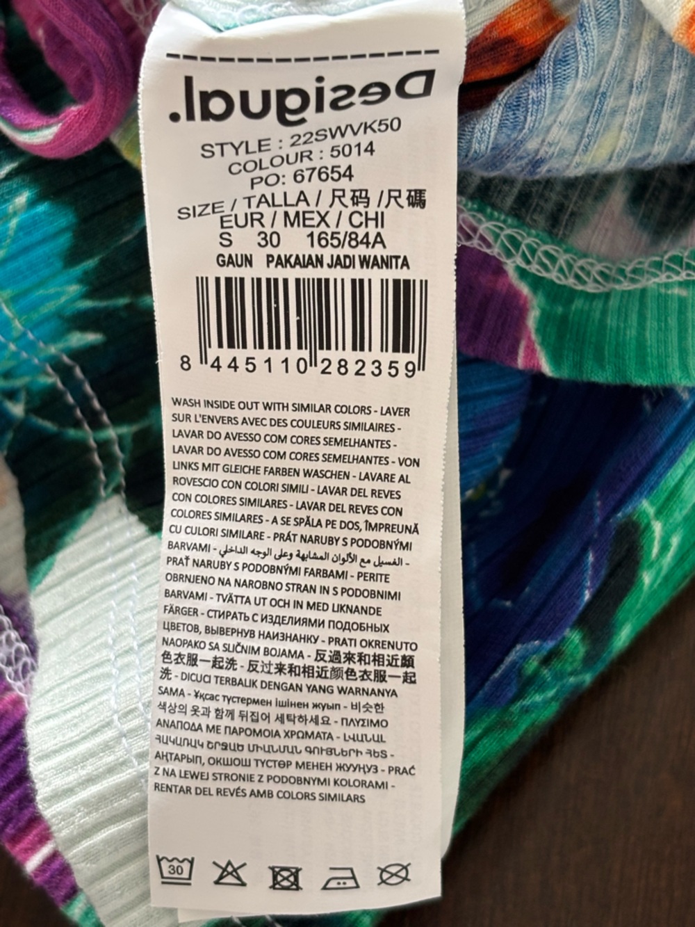 Desigual Floral Ribbed Knit Sleeveless Mini Dress S Side Ruching Bodycon Stretch - Picture 9 of 15